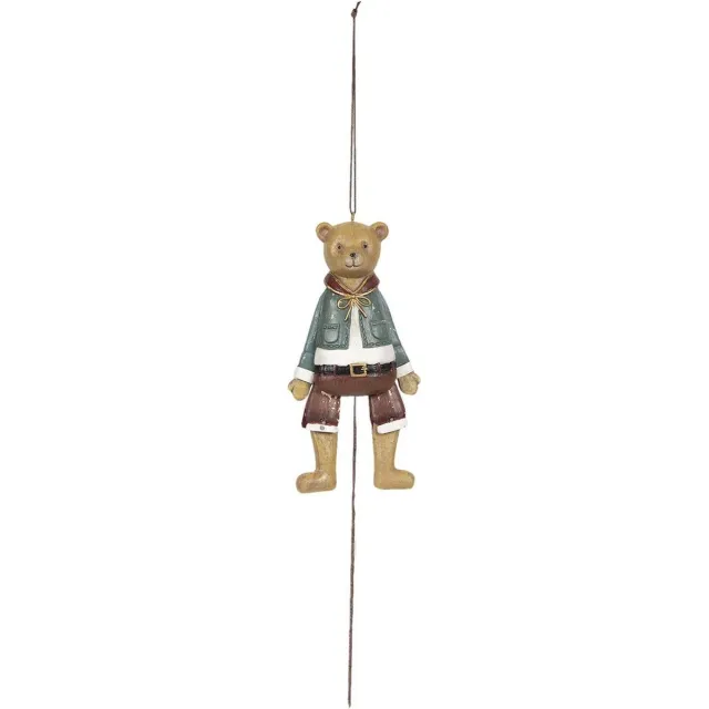 Clayre & Eef Kersthanger Beer 8x4x17 cm Bruin Groen Kunststof Kerstbal Kersversiering Kerstboomversiering
