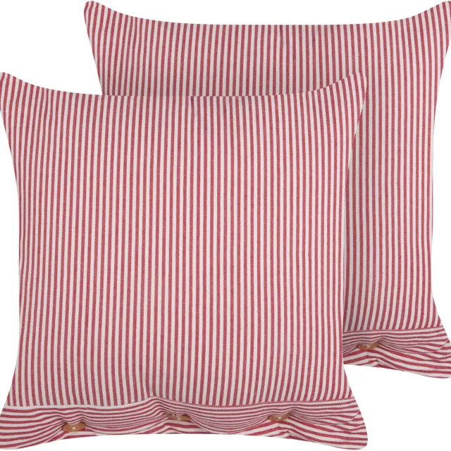 Beliani AALITA - Sierkussen set van 2 - Rood/Wit - 45 x 45 cm - Katoen
