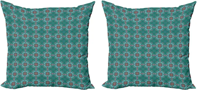 ABAKUHAUS Decoratieve kussenhoezen met bloemenprint, 2 stuks, traditioneel Spaans, 45x45 cm, lichtblauw, gro rood