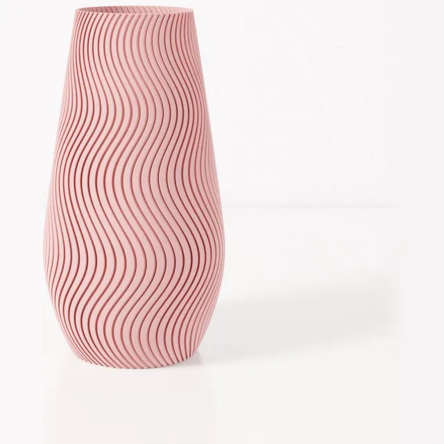 Fleuriek vaas SOFIA - Roze H40 cm - Smalle designvaas voor tafel of dressoir - Golvend patroon