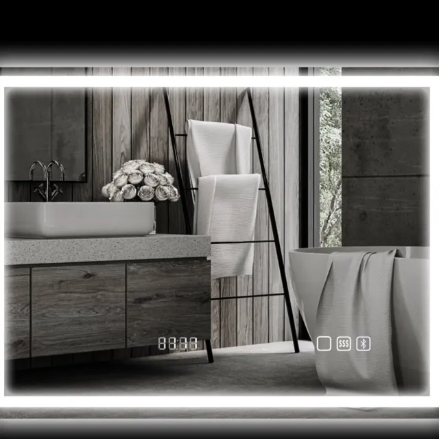 STILVORA Badspiegel Met Led Verlichting 80 X 60 Cm Wandspiegel Met Bluetooth Uurwerk Geheugenfunctie 3 Lichtkleuren En Touchbediening Zilver Silver