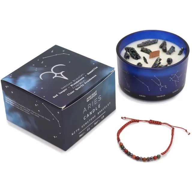Ancient Wisdom Zodiac kristallen kaars met edelsteen armband - ram - sterrenbeeld kaars - aries