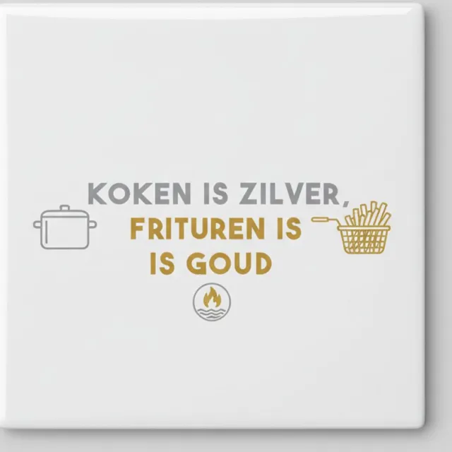 Nevolis Grappige Nederlandse Keuken Quote Keramische Tegel 15x15 cm – “Koken is zilver, frituren is goud” | Humoristische Frituurliefhebbers Woondecoratie Cadeau Multi Color