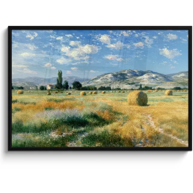 FrameYourWall Poster in lijst - Fotolijst 120x80 cm - Posters - Landschap - Strobalen - Bergen - Wolken - Posterlijst zwart - Decoratie - Wanddecoratie woonkamer - Muurdecoratie slaapkamer