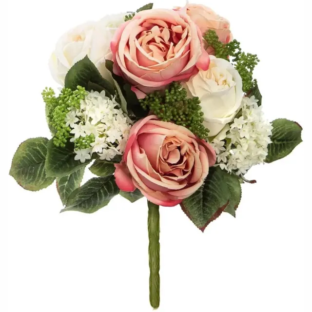 Atmosphera kunstbloemen - boeket - wit/roze - rozen - 35 cm