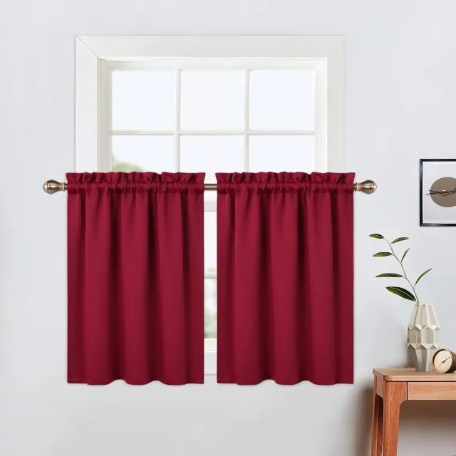 Famanu Kerst Verduisteringsgordijnen 61 cm lang voor badkamer set 2 panelen roedezak café tier gordijnen lichtblokkerende verduisterende kamer verduistering camper gordijnen voor kleine ramen keuken rode wijn