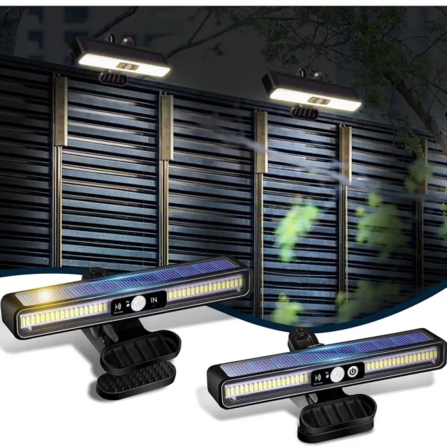 GelldG 2-delige solar buitenlamp - Met bewegingssensor - 3 focusstanden - Waterdicht - Draadloze solar schijnwerper - Geschikt voor tuinen, garages en terrassen - Wit licht zwart