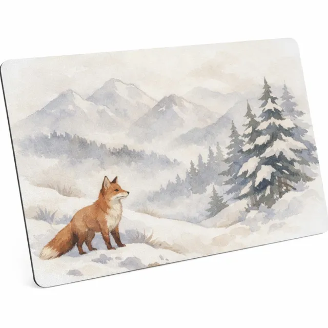 Mr Cadeautjes MDF magnetische fotolijst 28 x 19 - design Een bergwinter-scène met een vos die op een besneeuwde helli | cadeau Wit