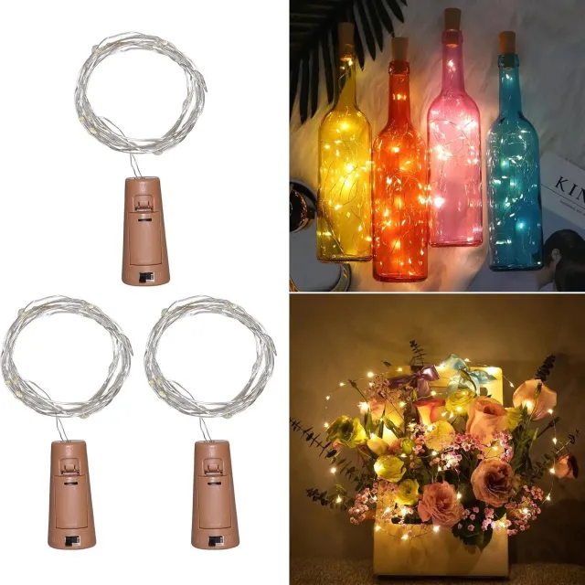 AMVORA Fles Kurk Lichten Warm Wit, 20 LEDs 2M String Fairy Lights, LED Gin Wijnfles Lights voor Dinner Party, Decoratie Licht voor Bruiloft, Tuintafel, Slaapkamer, Cadeau voor Kerstmis, Pack van 3