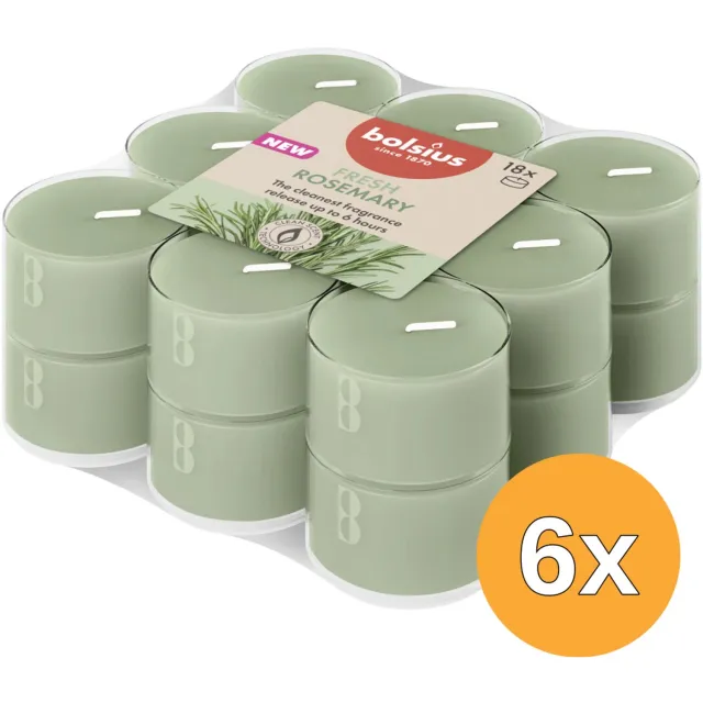 Bolsius 6x Bolsius Geurtheelichten clear cup 6u True Scents Rosemary (18 stuks) groen