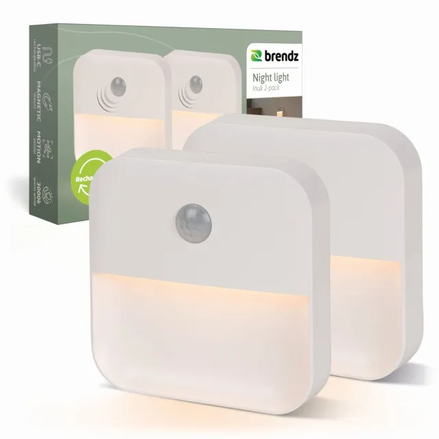 Brendz LED Trapverlichting, Nachtlampje Bewegingssensor, USB-C Oplaadbaar, Magnetisch, Warm Wit 3000K, Kastverlichting Draadloos, Inuk, 2-pack Wit 2 stuks