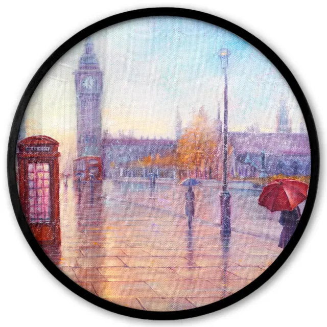 FrameYourWall Poster in lijst Rond - Fotolijst 40x40 cm - Posters - Schilderij - Olieverf - Londen - Telefoon - Ronde posterlijst zwart - Decoratie - Wanddecoratie woonkamer - Muurdecoratie slaapkamer Multicolor