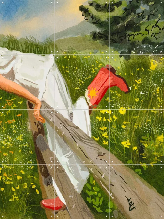 IXXI Into the fields, Ekaterina Zagorska - 60 x 80 cm - Grote wanddecoratie en posters - Speels, Aquarel, Illustraties, Slaapkamer, Studeerkamer Groen