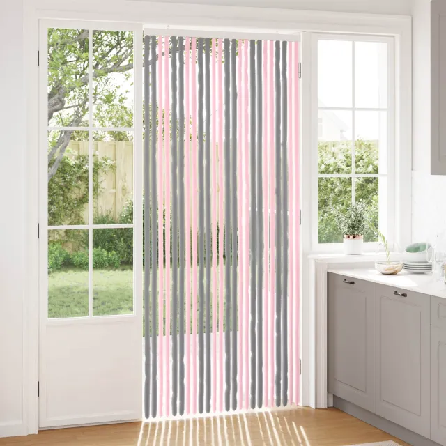 vidaXL Insecten Gordijn Chenille Zilvergrijs en Roze 100 x 230 cm
