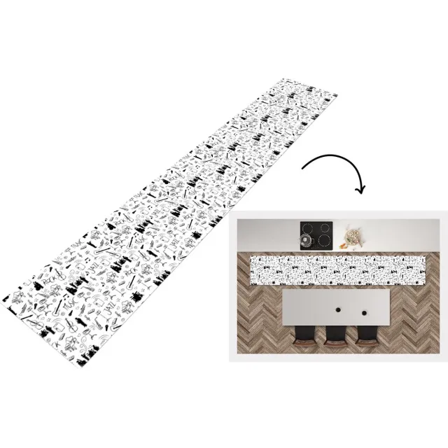 KitchenYeah Keukenloper - Loper keuken - Muziek - Patronen - Zwart Wit - Keukenloper vinyl Zwart; Wit