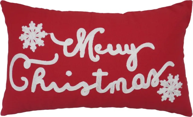 Urbane Hide Kerst Kussenhoes | Kussenhoezen | Kussenhoesjes | Christmas | Geborduurd | Vrolijk Kerstfeest | 30x50 CM | Katoen | Rood/Wit | Zonder binnenkussen Type F