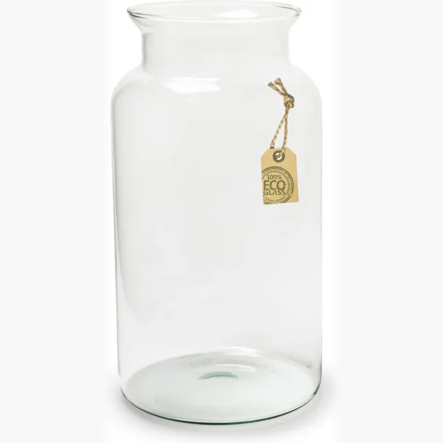 Bellatio Design Bloemenvaas - melkbus vorm - transparant - 19 x 35 cm - eco glas - vaas/vazen