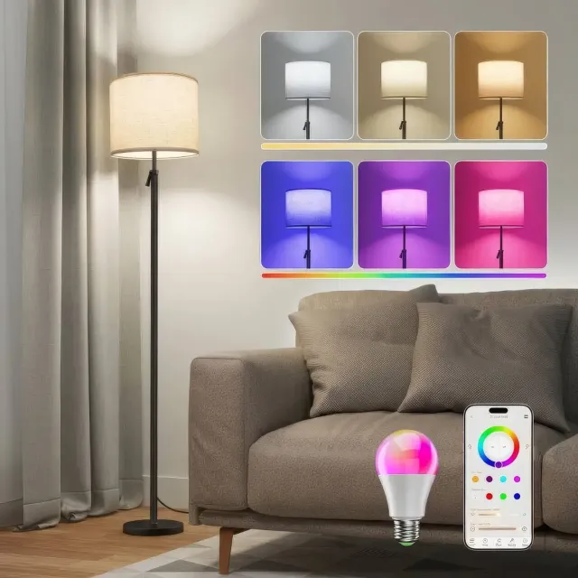 Lopoleis RGB Vloerlamp – LED Staande Smart Lamp voor Woonkamer & Slaapkamer – 4 Lichtsterktes – Dimbare RGB+CCT hoeklamp met APP – 150 tot 175 cm Zwart Zwart,
