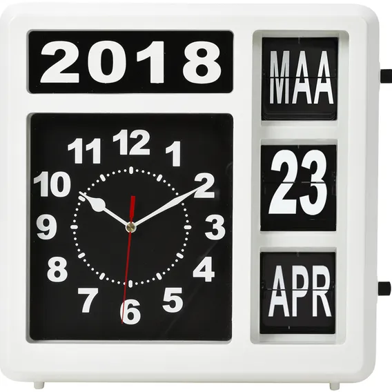 Perel Wandklok Perel analoog 37x39cm nederlandse versie wit Wit, Zwart - NL