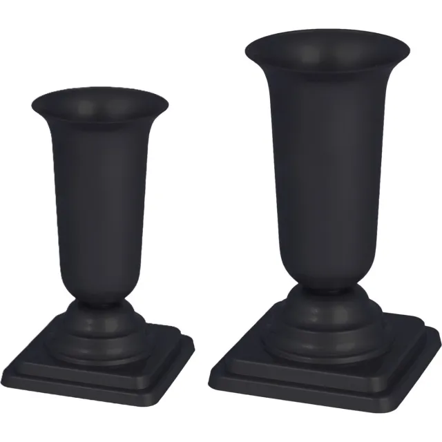 Form Plastic Grafvazen kunststof - set van 2x - zwart - H27 en 34 cm - bloemenvaas herdenkingsplaats