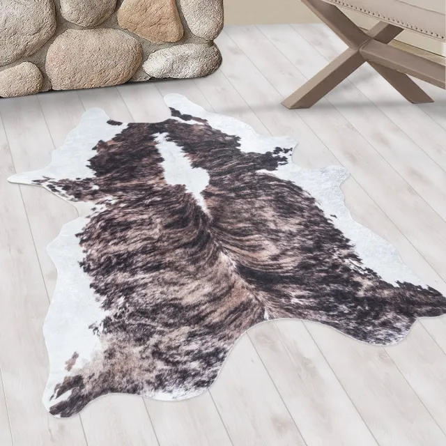 Ayyildiz Wasbaar vloerkleed, imitatie koeienhuid, bruin, woonkamerkleed, suède achterkant, afmeting: 150 cm x 200 cm