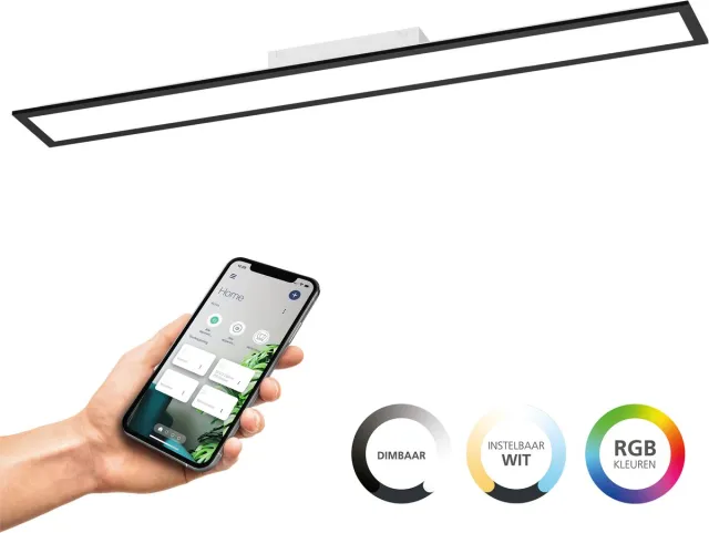 EGLO connect.z Moradillo Smart LED Paneel - 119.5 x 15 cm - Zwart - Instelbaar RGB & wit licht - Dimbaar - Zigbee
