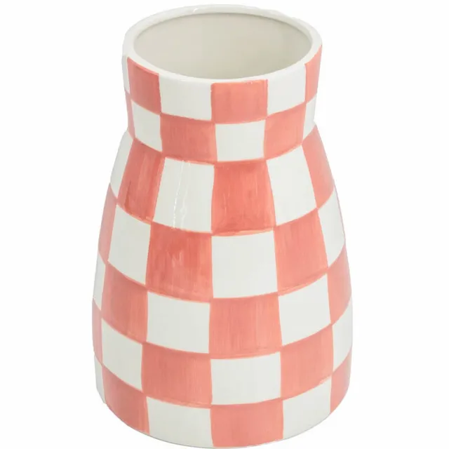 Homebound by Kolony HomeBound by KY | Aardewerk vaas check peach | bloemenvaas aardewerk geblokt Roze