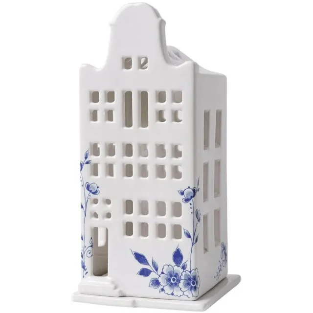 Heinen Delfts Blauw Waxinelichthouder huis - klokgevel - Delfts blauw - 17 cm