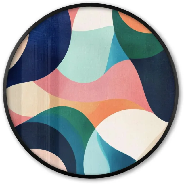 FrameYourWall Poster in lijst Rond - Fotolijst 80x80 cm - Posters - Abstract - Blauw - Roze - Ronde posterlijst zwart - Decoratie - Wanddecoratie woonkamer - Muurdecoratie slaapkamer
