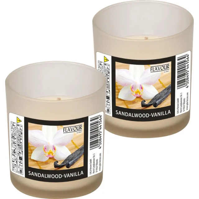 Conpax Candles geurkaars - 2x - sandelwood/vanille geur - wit - 8 branduren - in glas - aroma kaars Ivoorwit