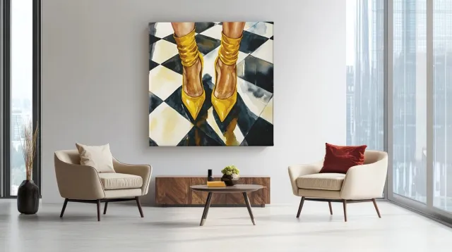 Trendex Global Vierkant Canvas Schilderij - Stijlvolle Gele Schoenen - 40x40x2 cm Geel
