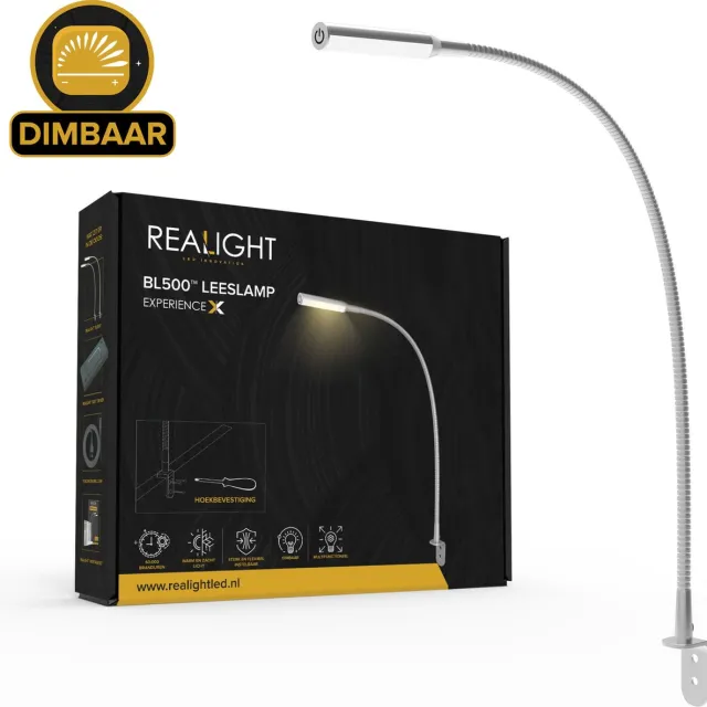Realight Leeslampje voor in Bed met Dimfunctie - 58 CM - Bedlampjes bedlampje voor Boek - Volwassenen Slaapkamer - Leeslampje Boxspring - Hoofdbord Bedlampje - 2.5 Meter snoerlengte 1x Zilver