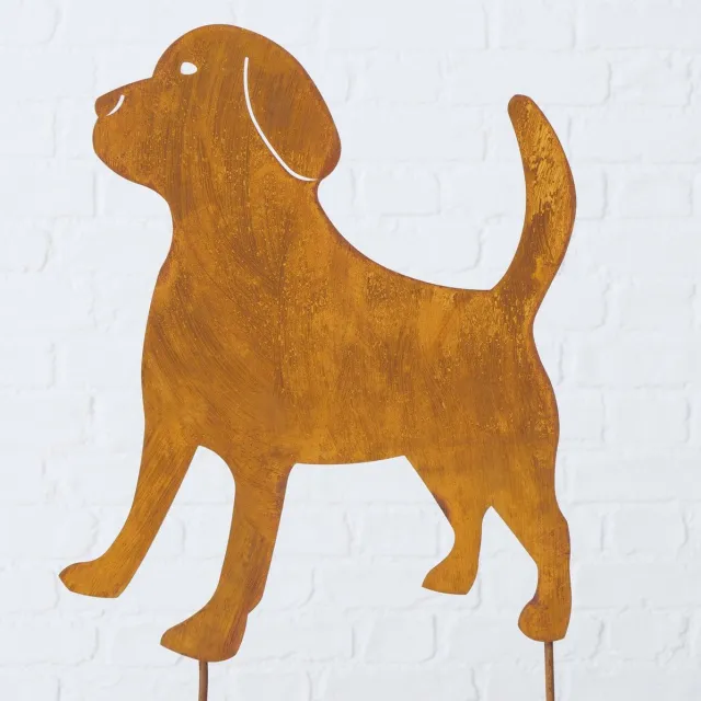 Iron Art Gazonsteker Tuinsteker HOND H 42 B 35 roestlook - metaal gazonsteker- tuindecoratie bruin
