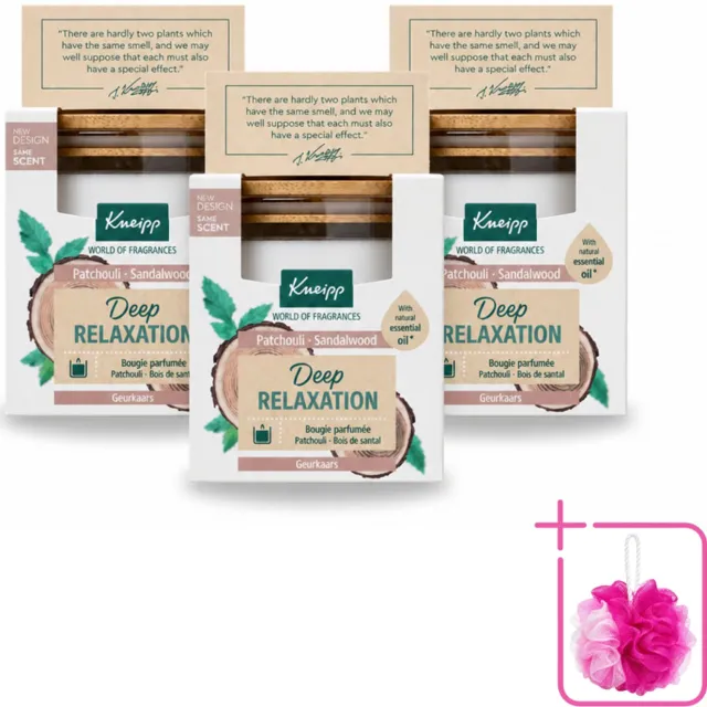 Kneipp 3 x Kneipp - Geurkaars - Deep Relaxation - Sandelhout & Patchouli - 20 branduren - Bulkverpakking - Geurkaars - Douchemop - Ontspanning Wit