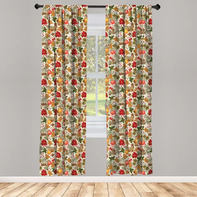 ABAKUHAUS Kerst raamgordijnen – levendig meerkleurig 2-delige set – 75x175 cm Bruin Rood Meerkleurig