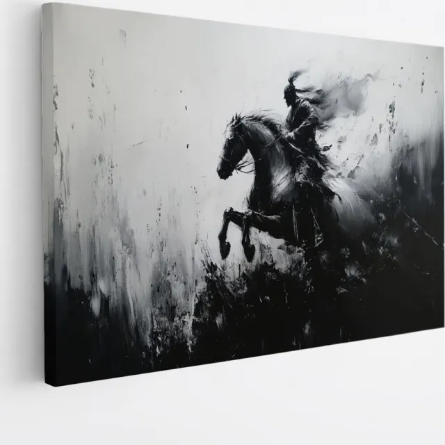 Saammp Canvas Schilderij - Abstract Paard met ruiter - Natuur - 30x20 - Foto op canvas - Wanddecoratie - muurdecoratie Woonkamer - Slaapkamer decoratie - Canvas Print Multicolor