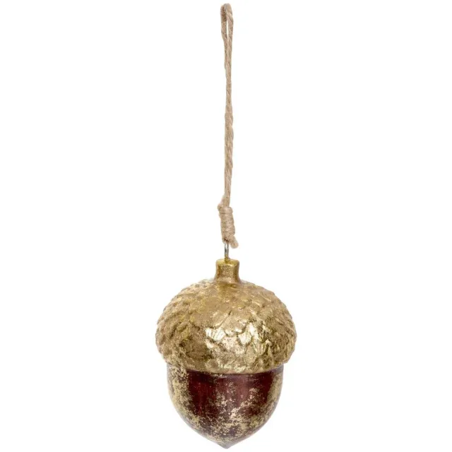 Atmosphera Créateur d'intérieur® Hangende versiering van een eikel, van hout, goud en brons, 8 cm Bronze