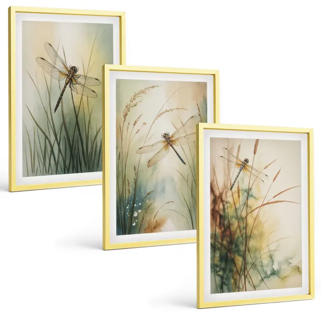 Coloray 3-Delige Schilderij Set - Uitzicht Op Zee Met Kleurrijke Huizen En Een Koraalrif. - 40 x 40 cm En 40 x 60 cm - Decoratieve Schilderijen - Wanddecoratie - Hal - Moderne Wanddecoratie Gouden lijst