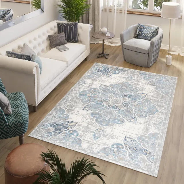 Tapiso Valley Vloerkleed Blauw Tapijten Woonkamer Oosters Maat- 160x220 Beige Blauw4