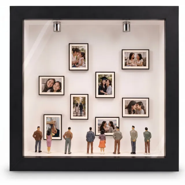 Acaza Wissellijst - 3D Fotolijst - Shadow Box voor Objecten - MDF - 24x24cm - Zwart - Mini Museum