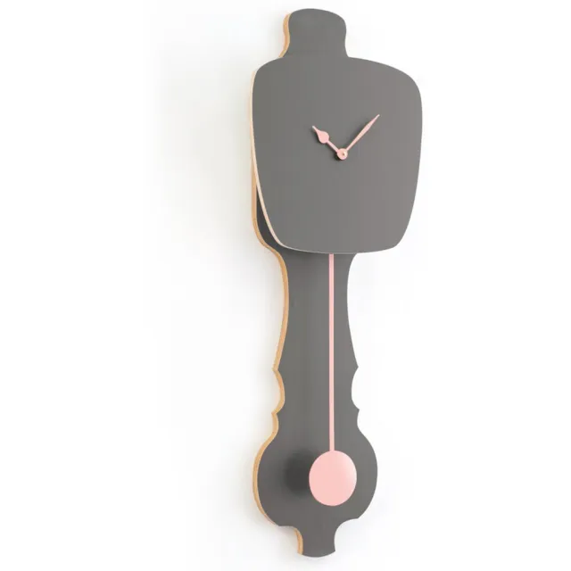 Kloq Wandklok met Pendule - Batterijen Inbegrepen - Wanddecoratie - Quartz Beweging - Niet-Tikkend Batterij Aangedreven - Steen Grijs & Perzik Pastel - Small Steen Grijs & Roze