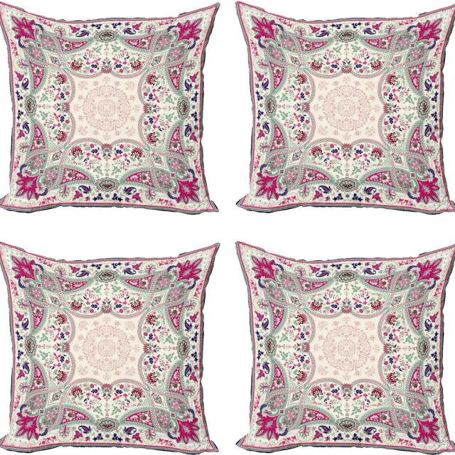 ABAKUHAUS Geometrisch Sierkussen Kussenhoes 4er Set, Ornamenteel-Plek, Modern Accent Dubbelzijdige Digitale Print, 60 x 60 cm, Lichtgroen Marineblauw