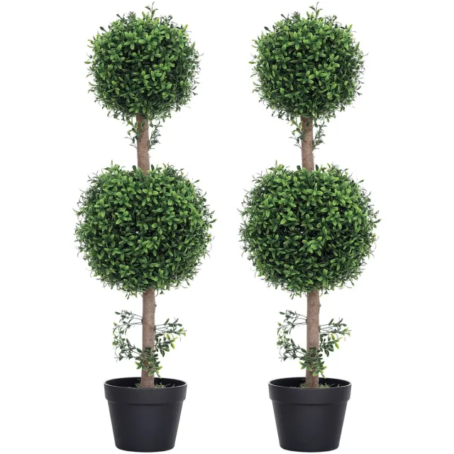 Homcom Kunstplant Buxus Bolvorm Set 2 Stuks - UV Bestendig - Groen Grün