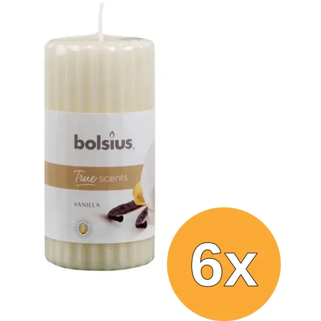 Bolsius Geurkaarsen geribbeld 6 st 120x58 mm vanille Crème