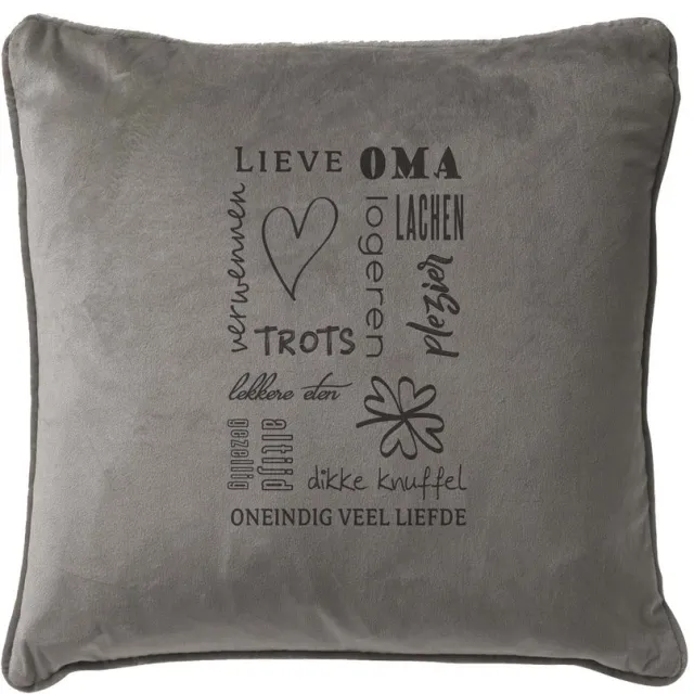 SandD-art Grijs sierkussen Velours - 45x45cm - Met Tekst: Oma