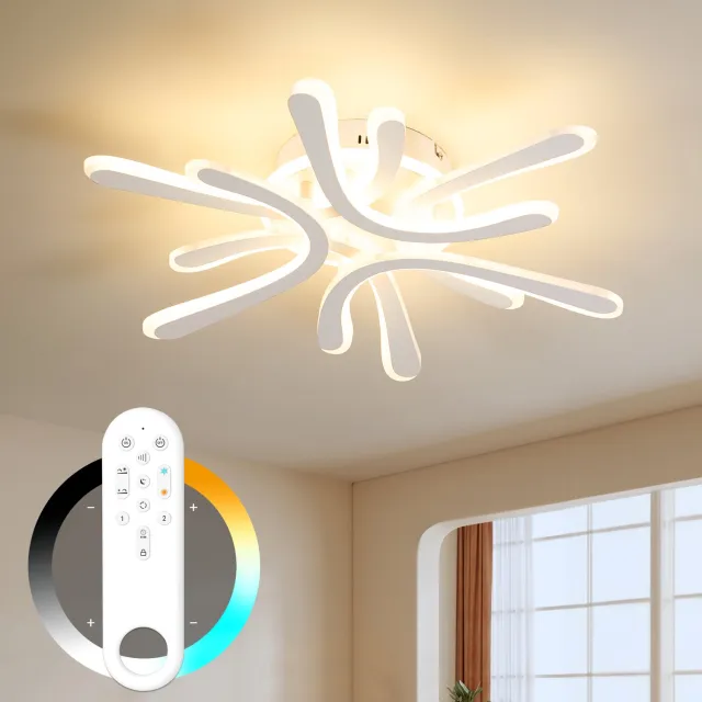 anten LED Deckenlamp 6-Blads Bloem Design - Wit - 40W - Dimbare Plafonnière met Afstandsbediening & Nachtlamp Modus - Woonkamer & Slaapkamer