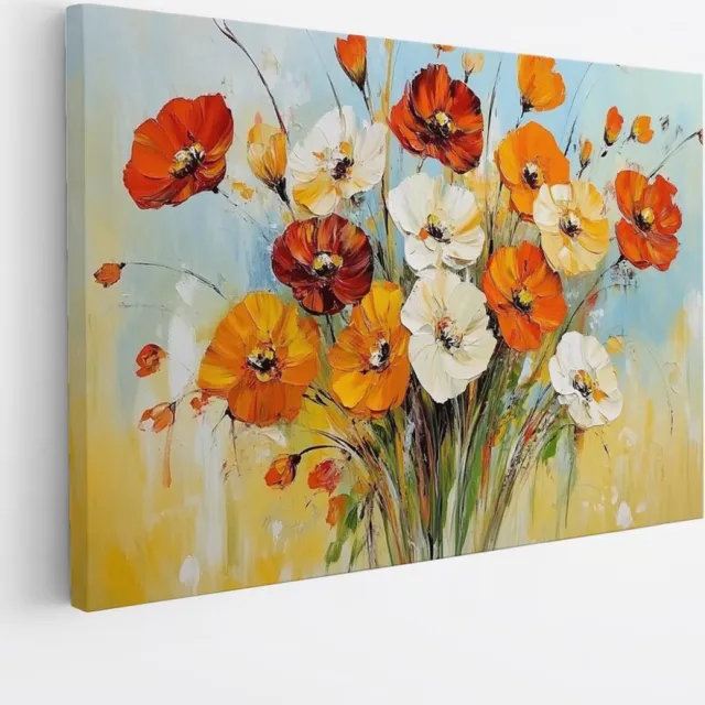 Saammp Canvas Schilderij - Kleurrijk Gekleurde Bloemen - Natuur - Abstract - 40x30 - Foto op canvas - Wanddecoratie - Modern Interieur - Woonkamer Decoratie Multicolor