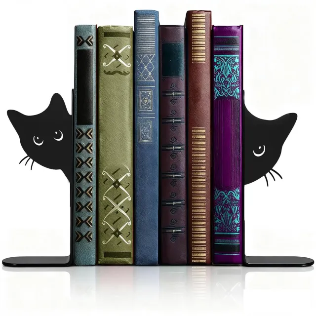 Famanu Set van 2 boekensteunen van metaal, zwart, 18 x 15 x 4 cm, ideaal voor school, kantoor en thuis