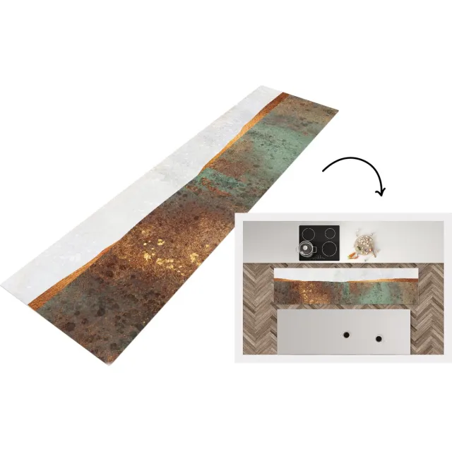 KitchenYeah Keukenloper - Loper keuken - Abstract - Luxe - Goud - Keukenloper vinyl Multicolor