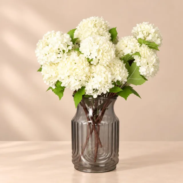 Bellatio Design Kunstbloem Viburnum / sneeuwbal - 6x - 30 cm - creme wit - losse steel - kunst zijdebloemen